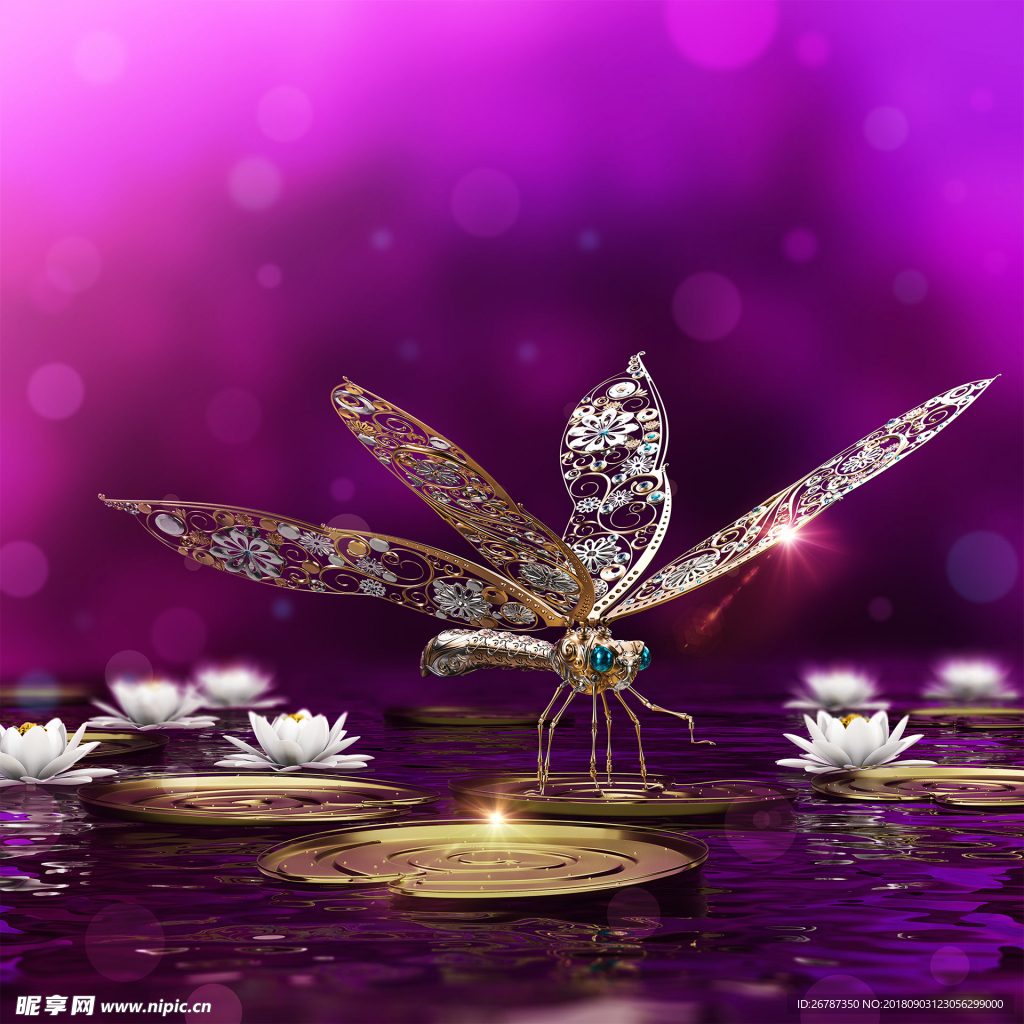 探索梦幻之境，紫色蜻蜓3D的奇幻之旅